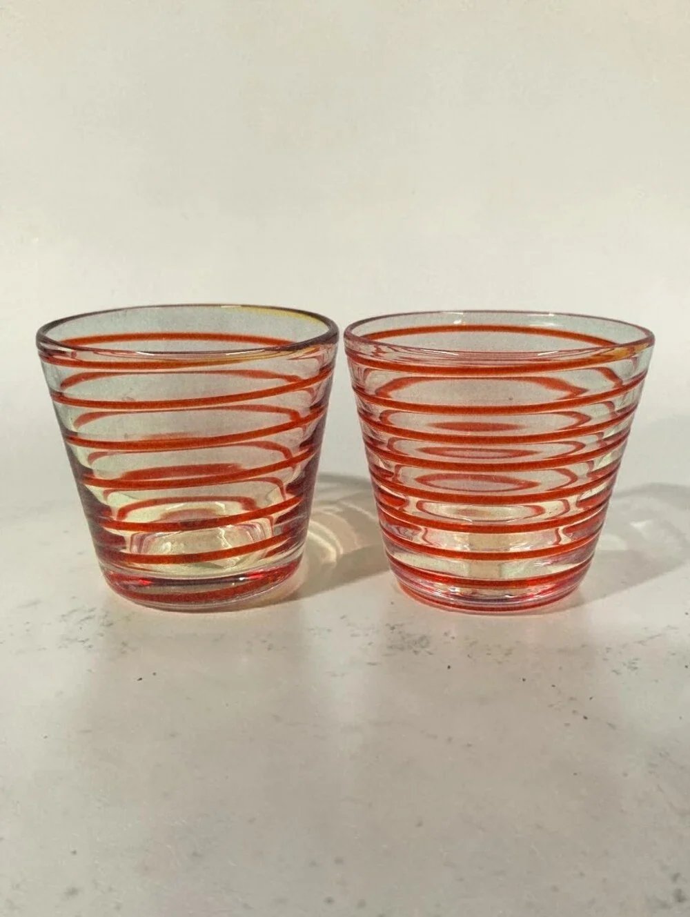 Crate & Barrel Red Swirl Glass Votive Candle Holder Set Of 2